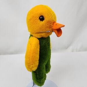 Steiff German Plush Duck Toldi 6264-22 Small 8” Yellow w/Green Overalls Squeaker